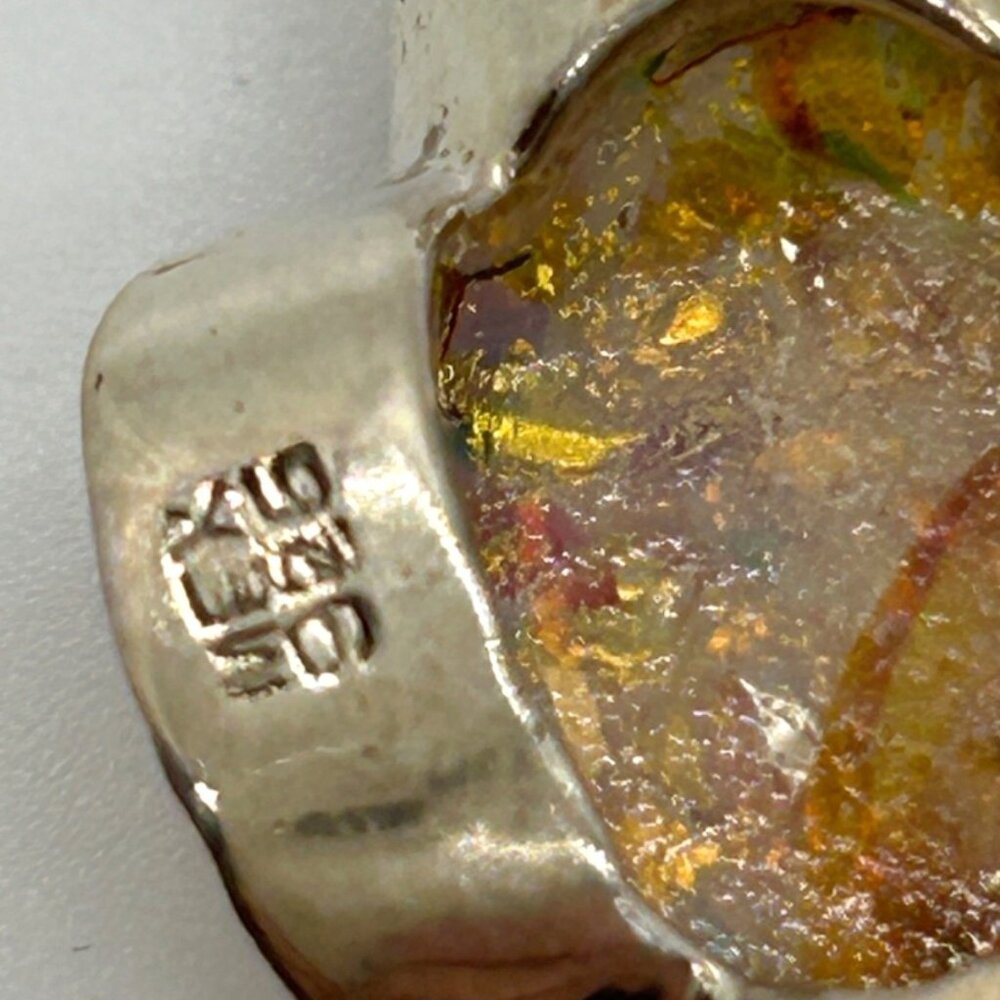 Vintage 925 Sterling Silver Pendant Confetti Faux Opal Boho Mexico 8.44 Grams - Picture 11 of 13
